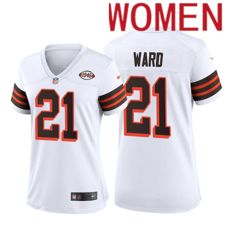 Women Cleveland Browns #21 Ward Nike White 1946 Collection Alternate Game NFL Jersey->women nfl jersey->Women Jersey